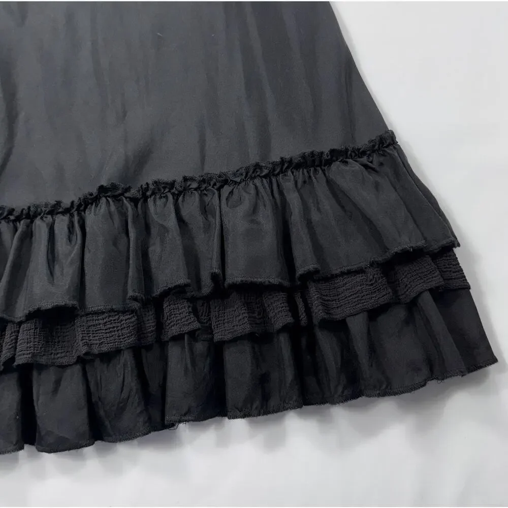 Pure DKNY Black 1990s Skirt, 100% silk Elasticated Waist Sz 6 ruffle hem